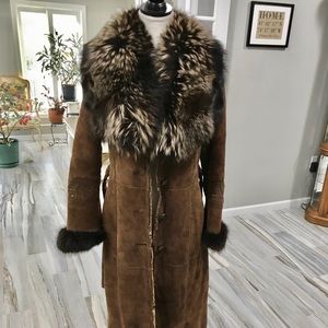 Rossi Shearling w/Fox Fur trim collar Full length
